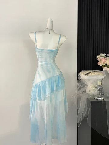 Ethereal Blue High-Low Ruffle Layered Short Prom Dress Outfits HZ1023